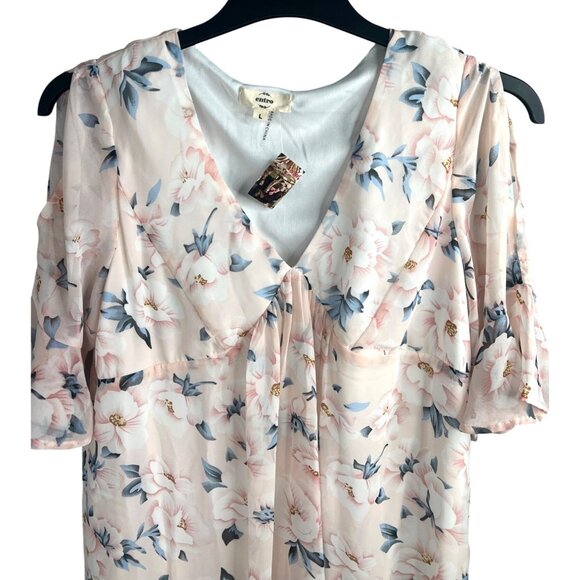 Entro Womens Floral Print Ruffle Hem Bell Short Sleeve Dress Size Large - Picture 8 of 12